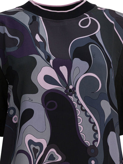 Cotton and silk crewneck T-shirt with print T-shirts