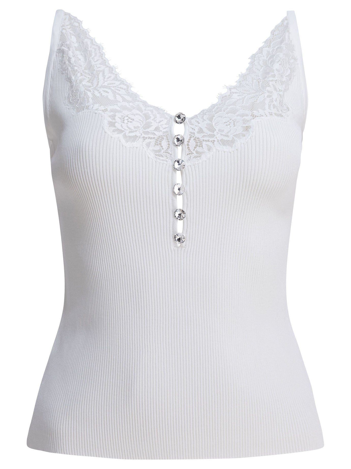 Ribbed tank top with lace neckline Tops