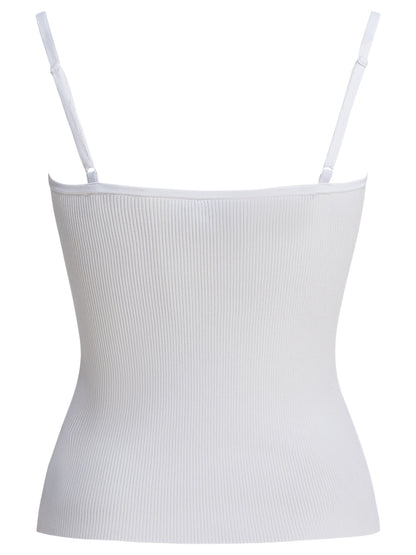 Ribbed tank top with lace neckline Tops