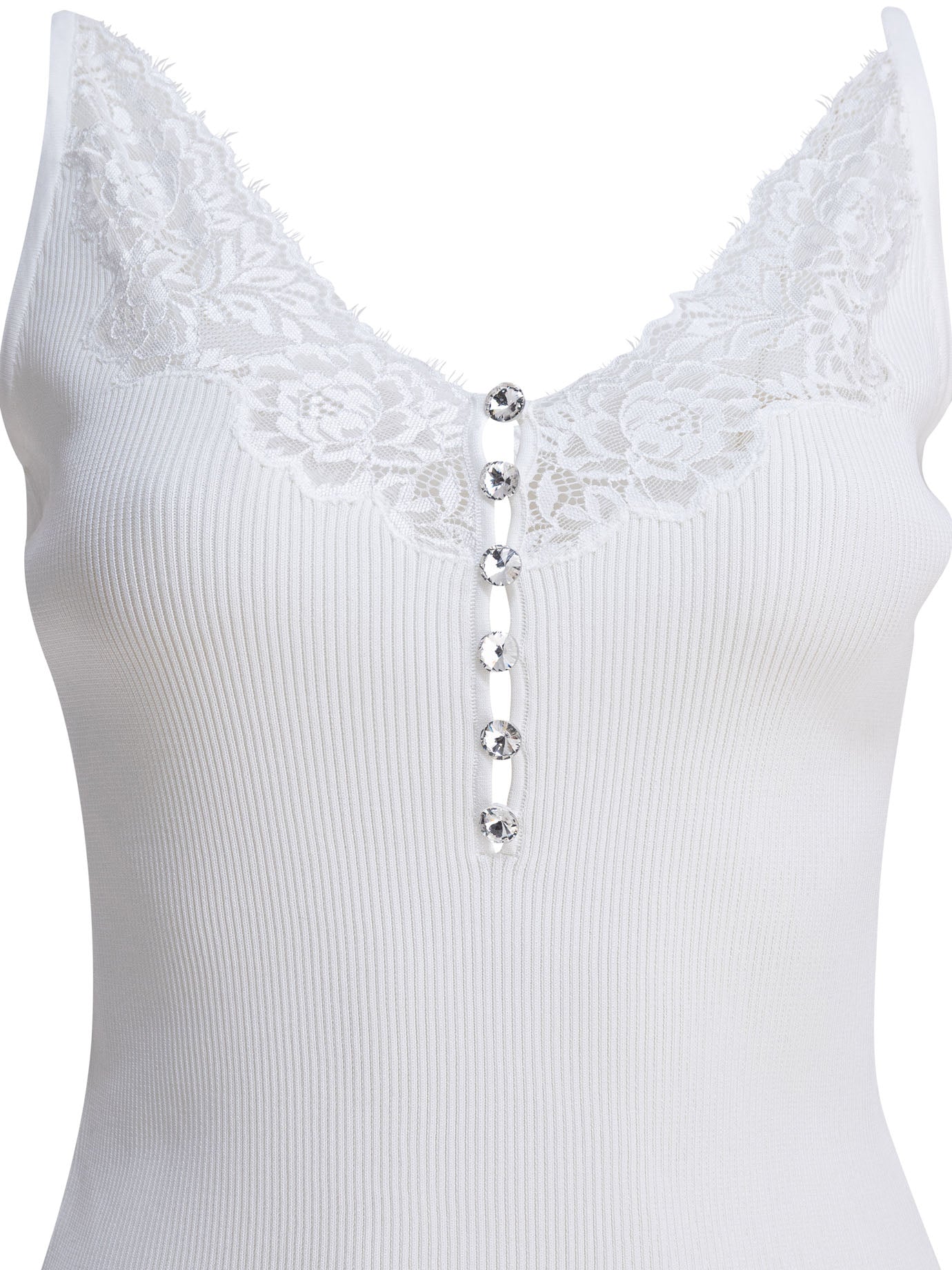 Ribbed tank top with lace neckline Tops