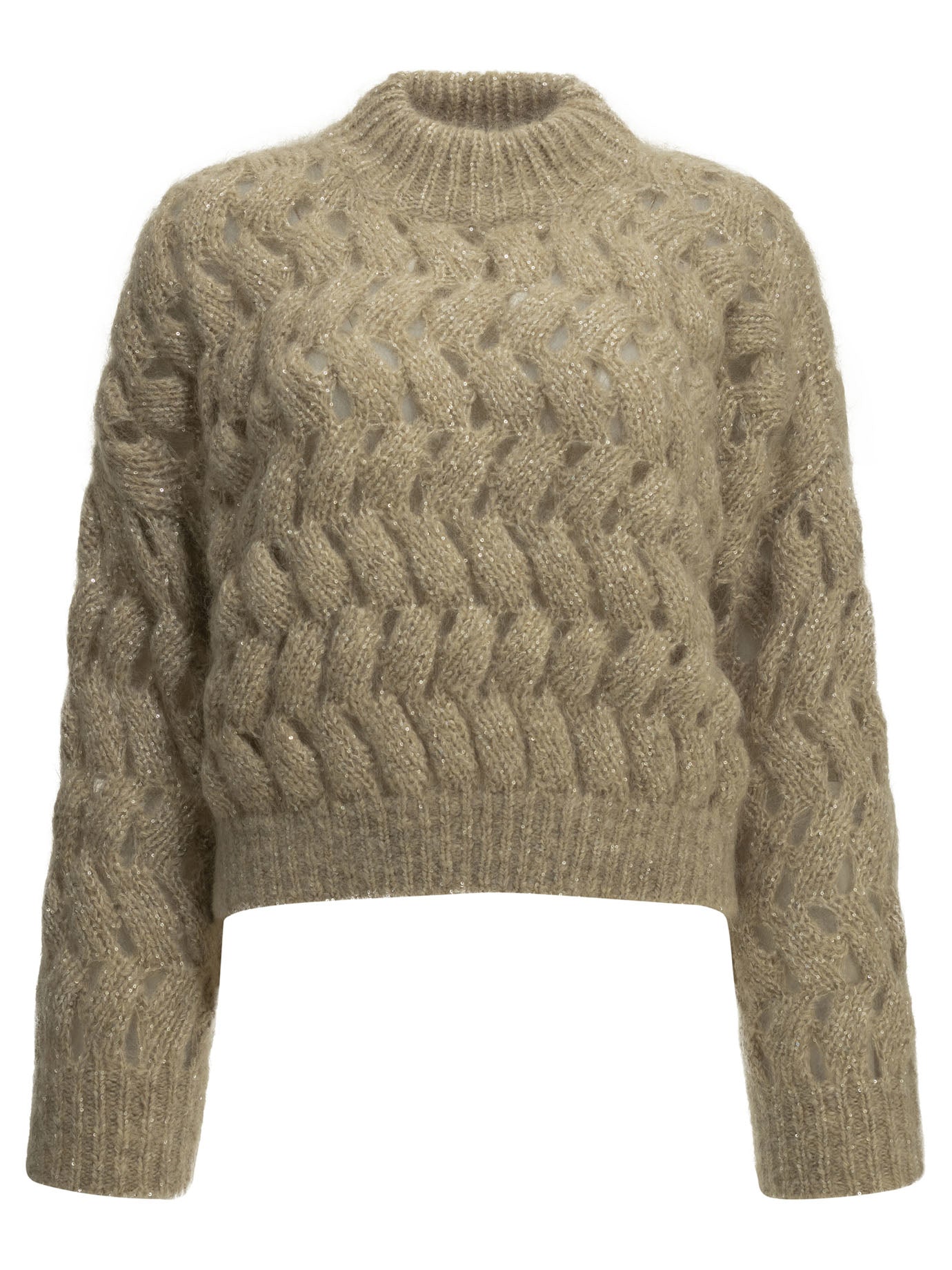 "Dazzling Zigzag Cables" Crew-Neck Sweater Knitwear
