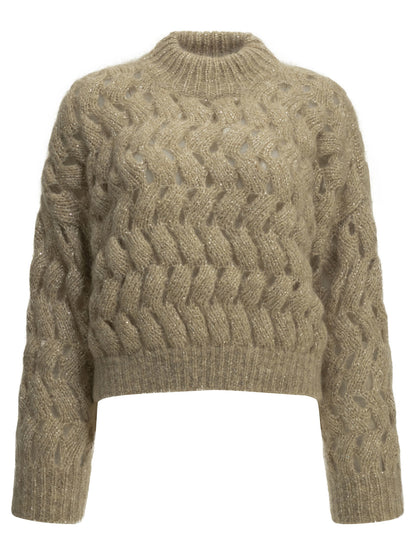 "Dazzling Zigzag Cables" Crew-Neck Sweater Knitwear