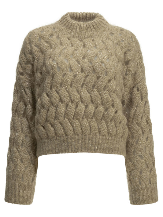 "Dazzling Zigzag Cables" Crew-Neck Sweater Knitwear