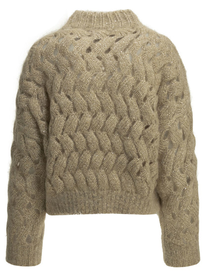 "Dazzling Zigzag Cables" Crew-Neck Sweater Knitwear