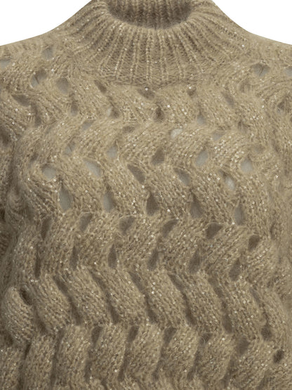 "Dazzling Zigzag Cables" Crew-Neck Sweater Knitwear