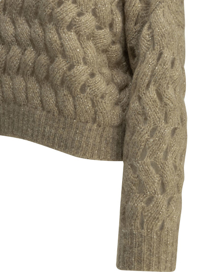 "Dazzling Zigzag Cables" Crew-Neck Sweater Knitwear