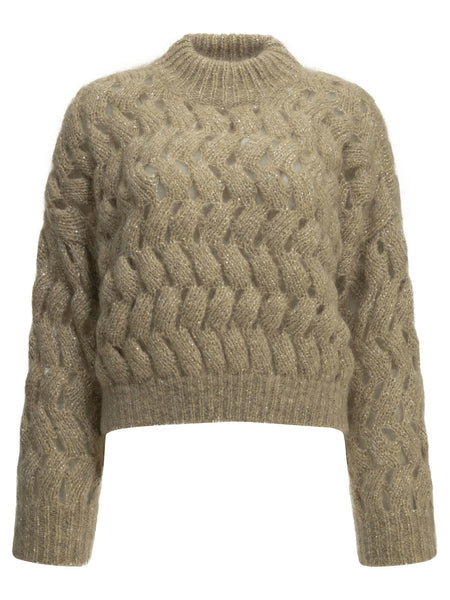 "Dazzling Zigzag Cables" Crew-Neck Sweater Knitwear
