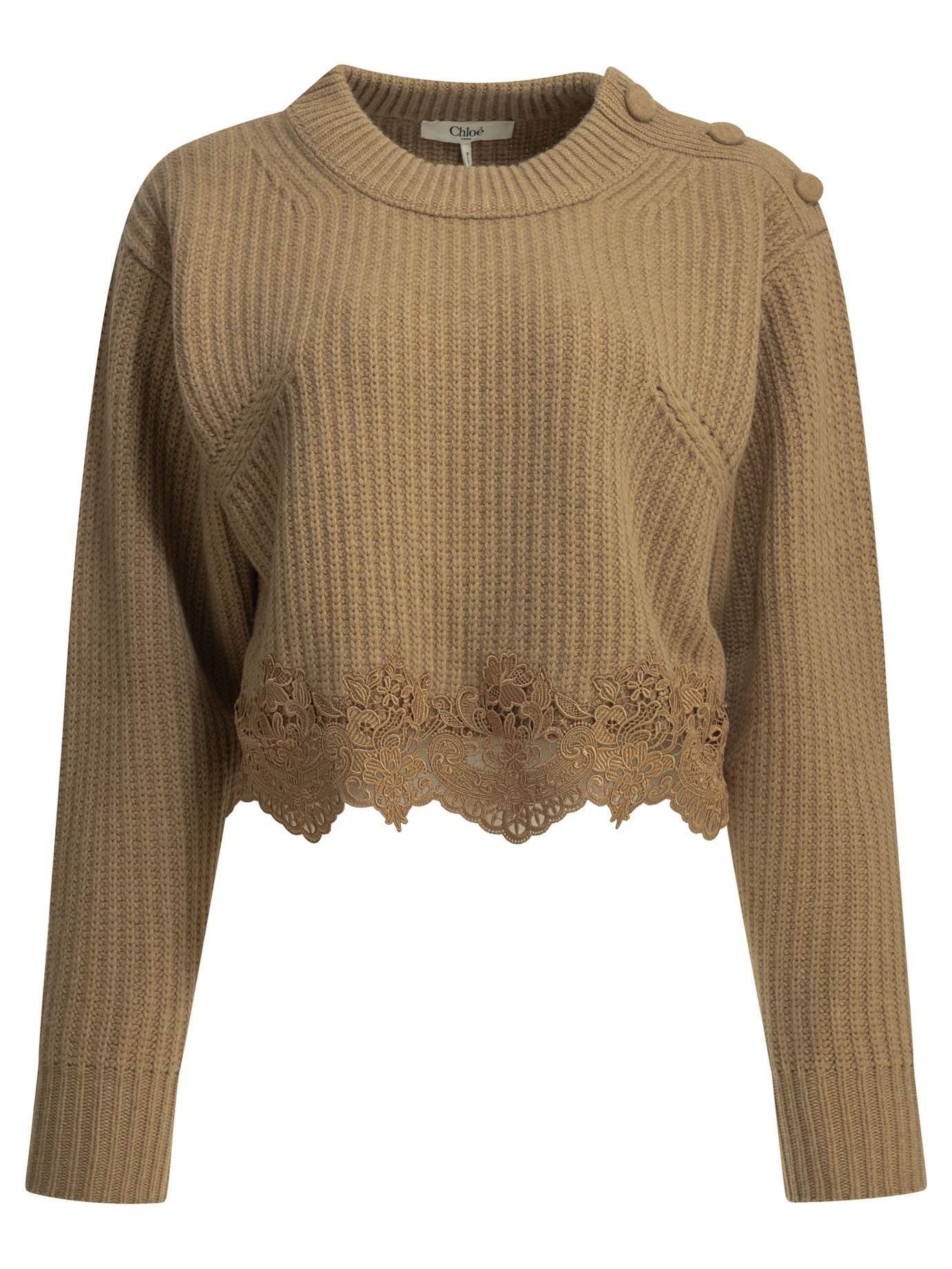 Crew-neck sweater with lace Knitwear