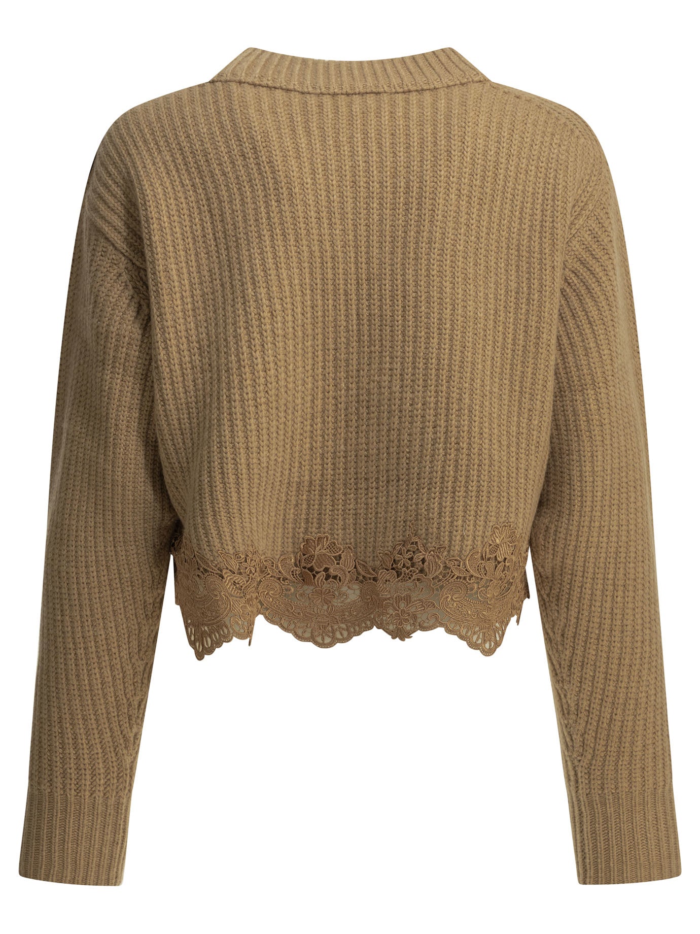 Crew-neck sweater with lace Knitwear