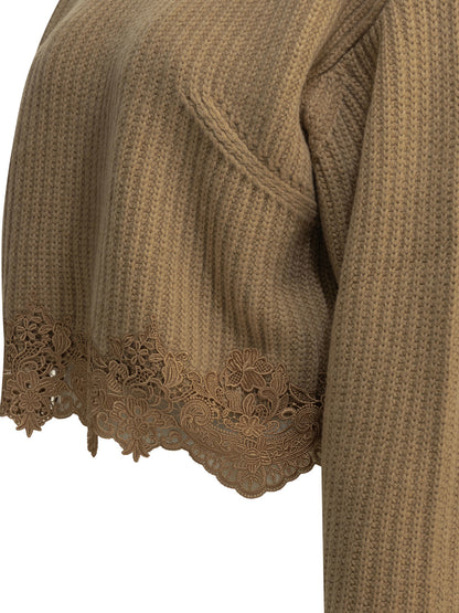 Crew-neck sweater with lace Knitwear