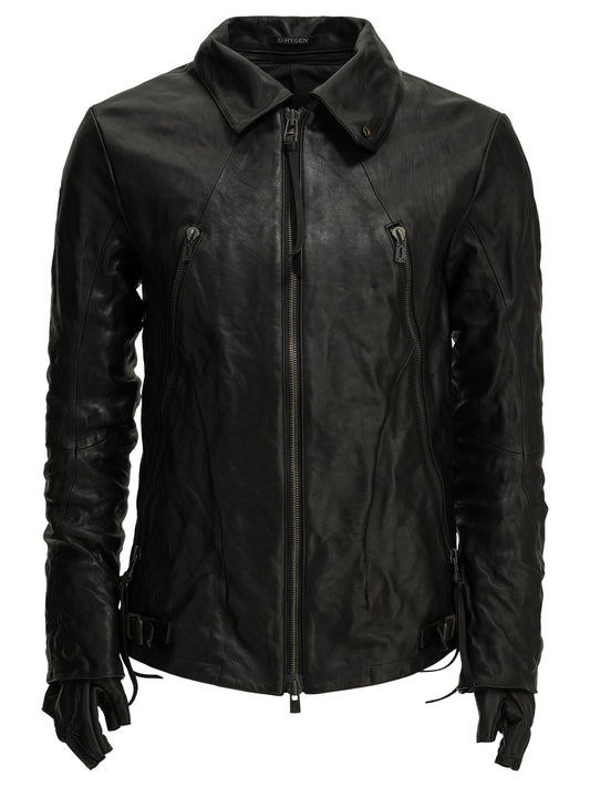 Leather jacket with a detachable collar and gloves Jackets and Coats