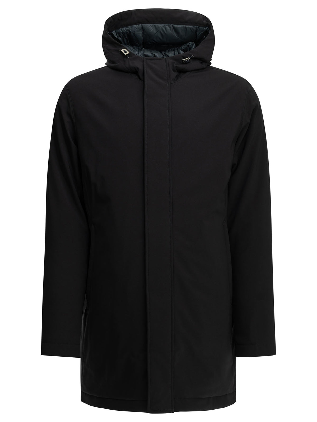 Long down jacket in stretch twill Jackets and Coats