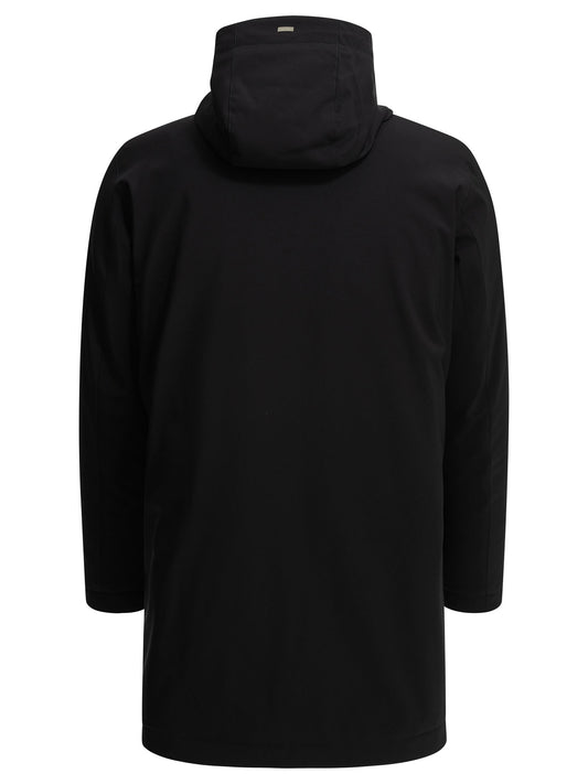 Long down jacket in stretch twill Jackets and Coats