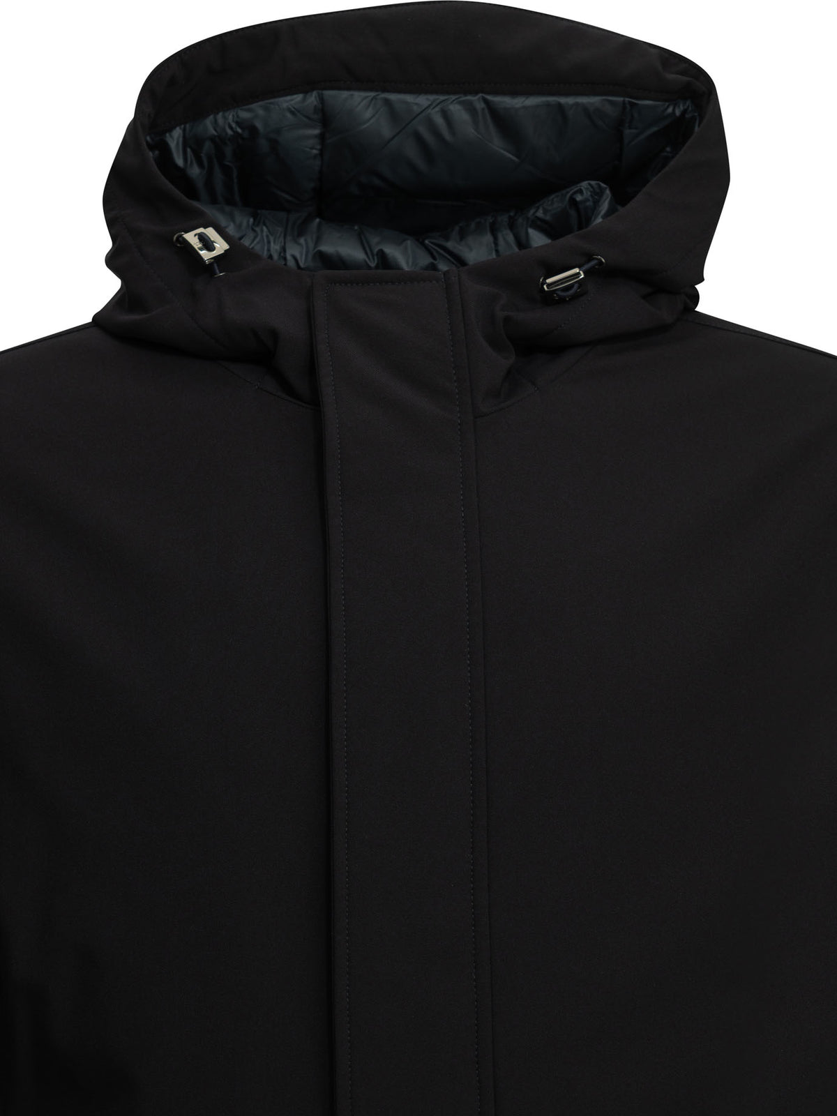 Long down jacket in stretch twill Jackets and Coats