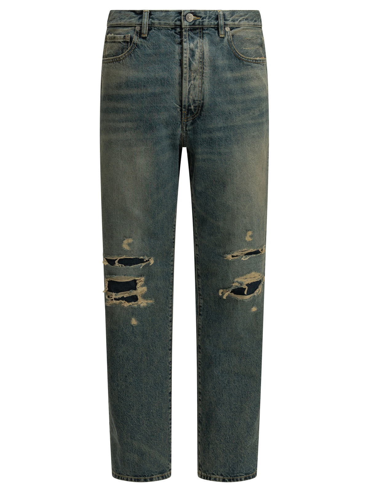 "Distressed" Straight-Leg Jeans Trousers