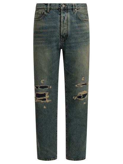 "Distressed" Straight-Leg Jeans Trousers