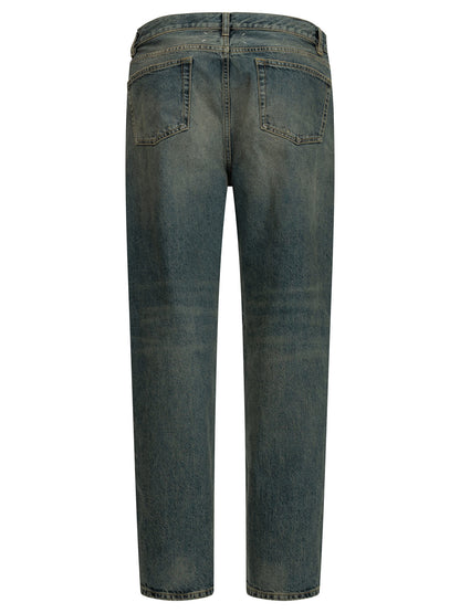"Distressed" Straight-Leg Jeans Trousers