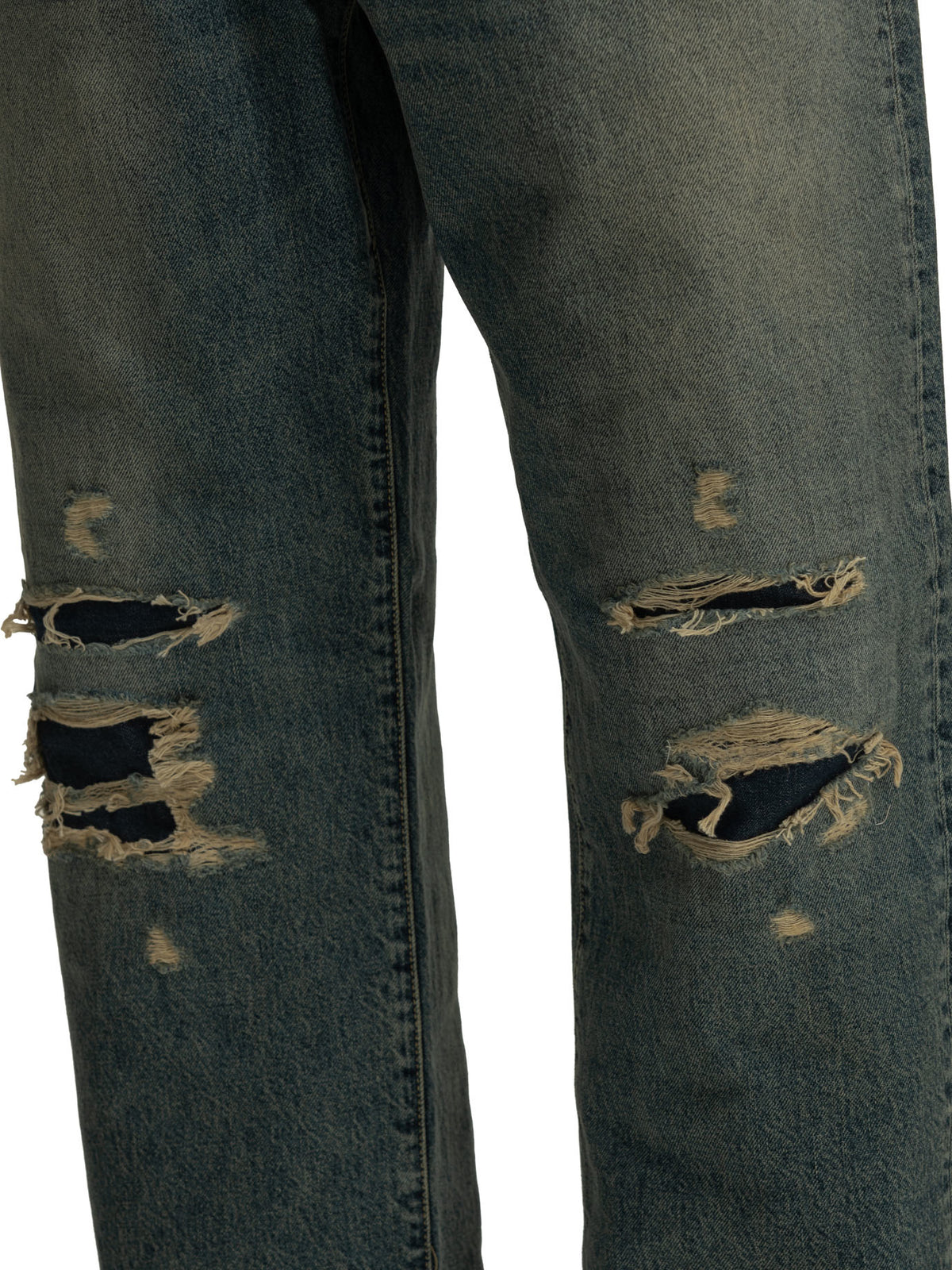 "Distressed" Straight-Leg Jeans Trousers
