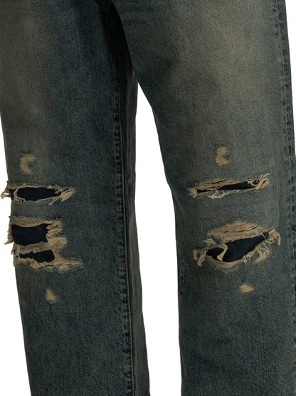 "Distressed" Straight-Leg Jeans Trousers