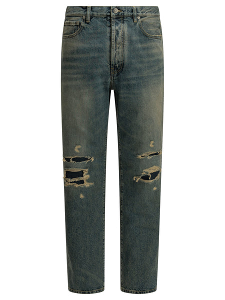 "Distressed" Straight-Leg Jeans Trousers