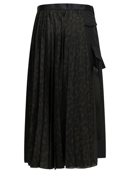 "Pleated Leopard" Midi Skirt Skirts