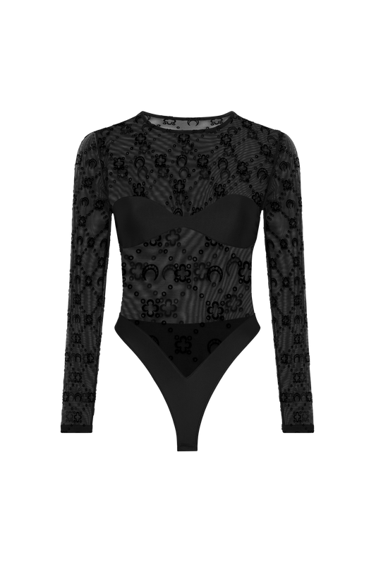 Marine Serre Moonogram mesh flock ls bodysuit top