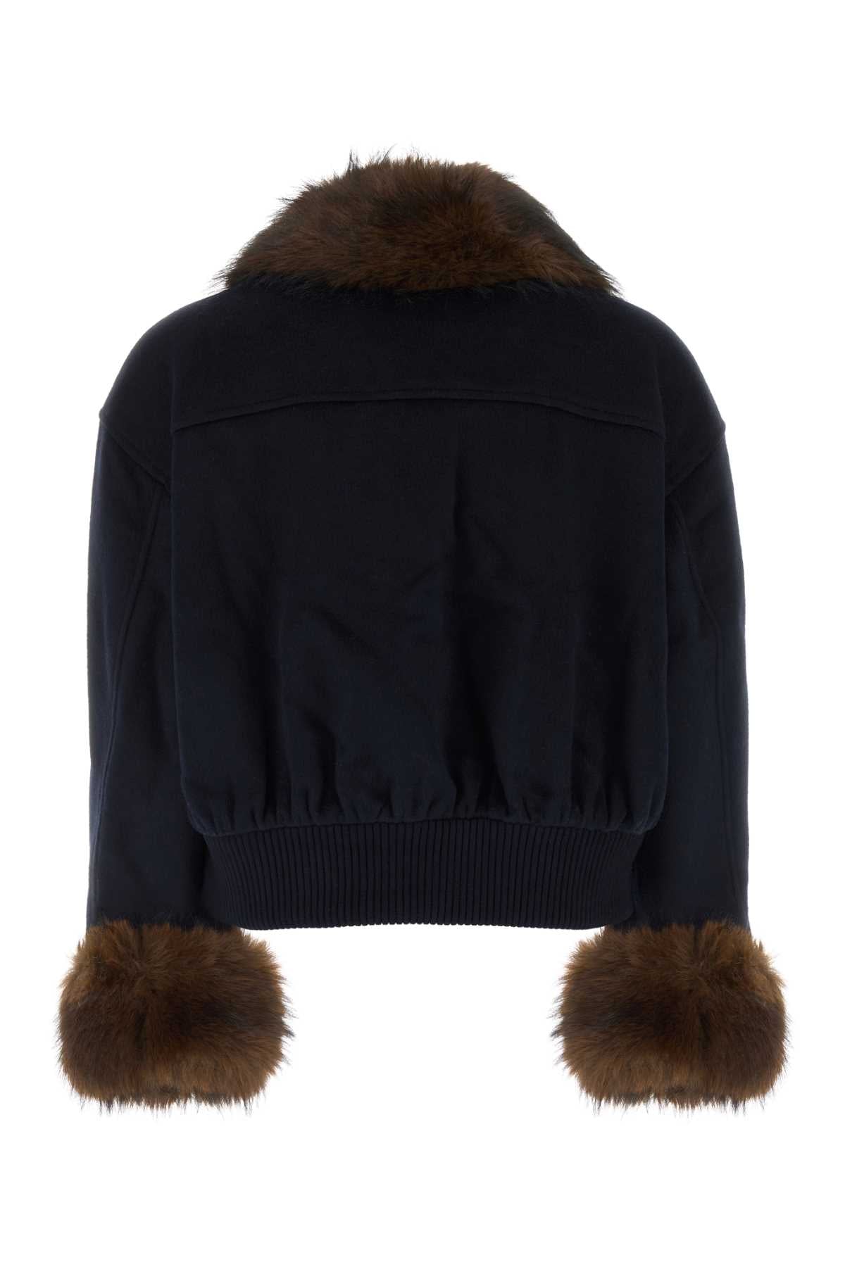 NAVY WOOL FUR TRIM JACKET JACKETS