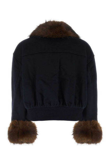 NAVY WOOL FUR TRIM JACKET JACKETS