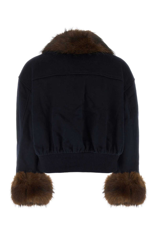 NAVY WOOL FUR TRIM JACKET JACKETS