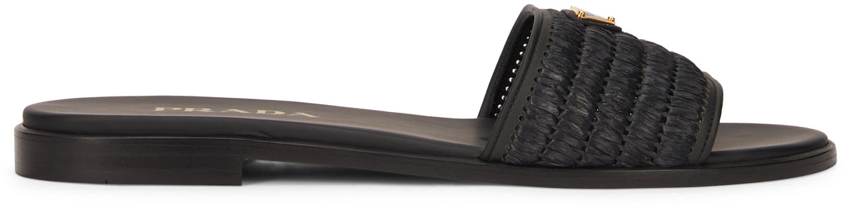 Slider sandals in leather with crochet details SHOES