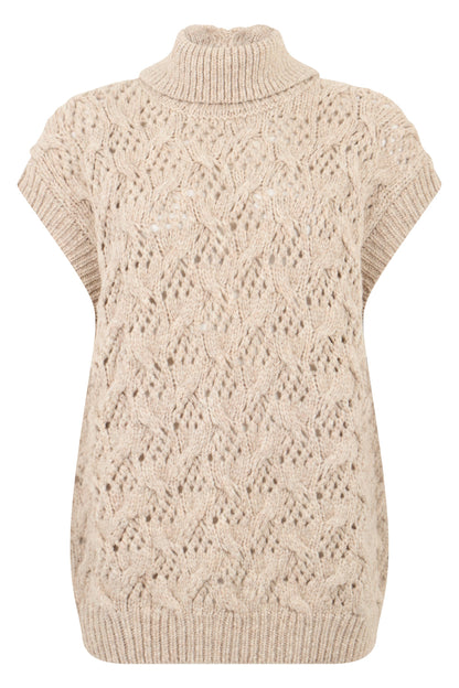 Sweater without sleeves with woven pattern RTW