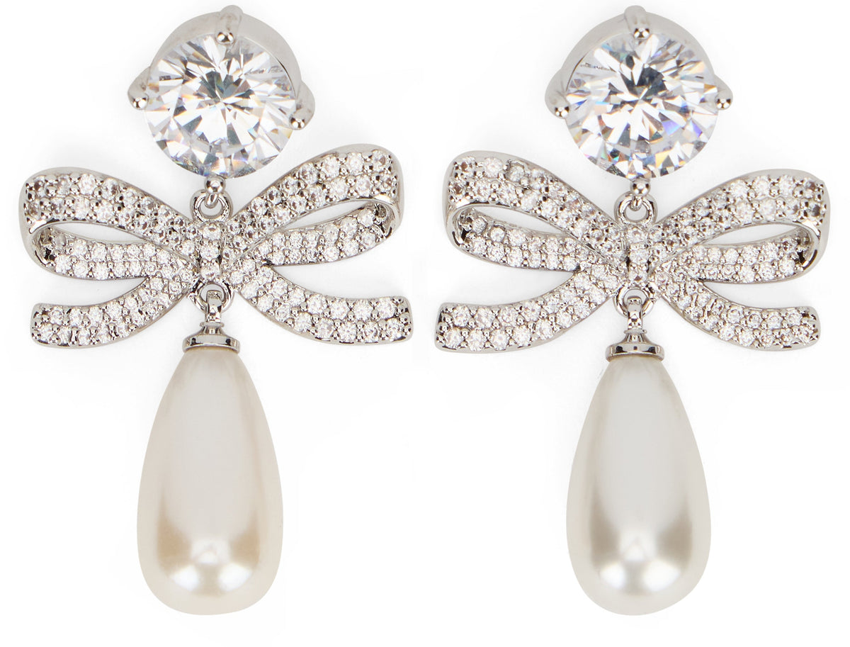 Layered earrings with crystal bow and pearls RTW