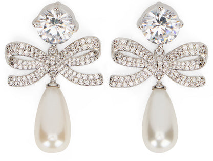 Layered earrings with crystal bow and pearls RTW