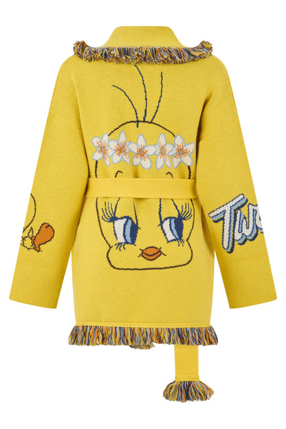 Cardigan in wool with fringes and belt ACC