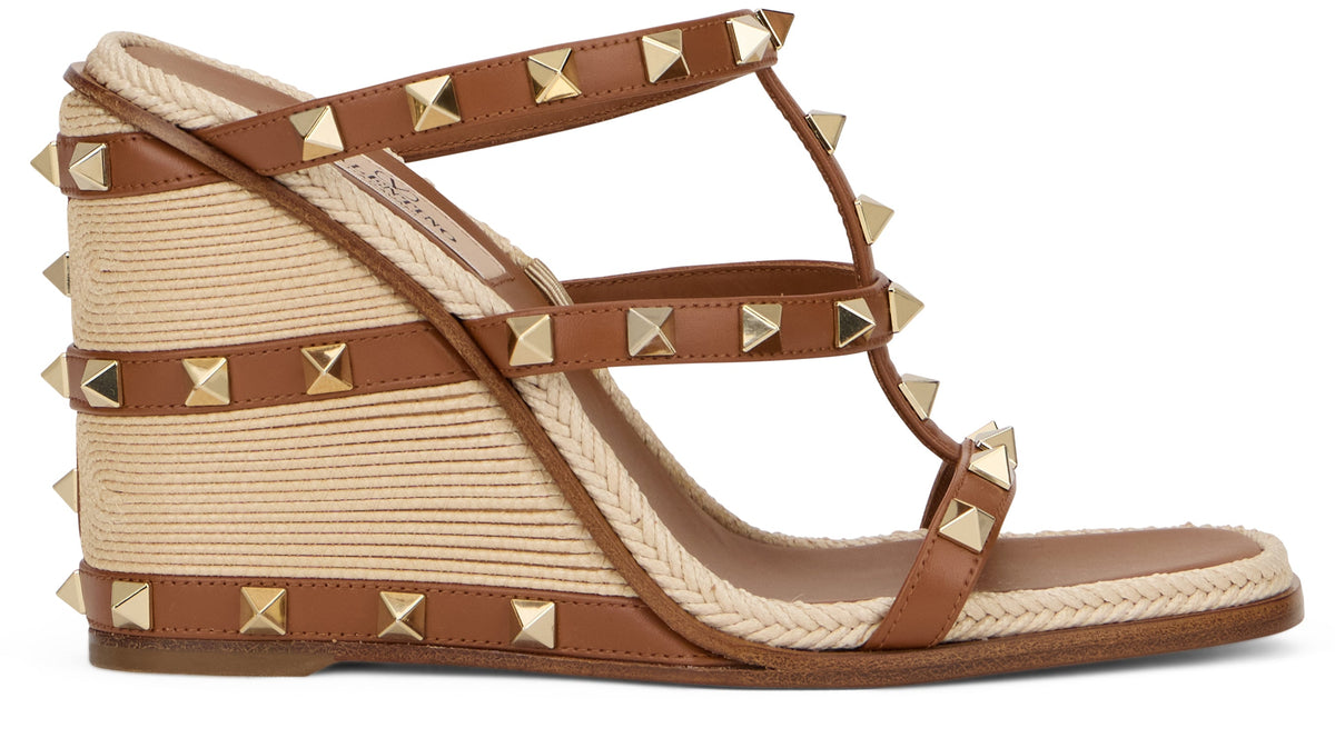 Valentino Garavani Wedge Sandal Rockstud In Calfskin With Cornely Embroidery