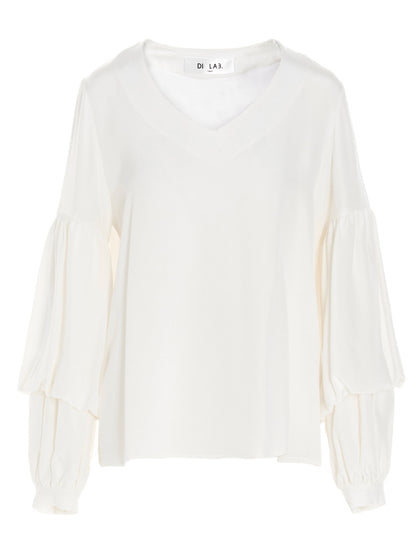 Puff-sleeve silk shirt Shirt, blouse