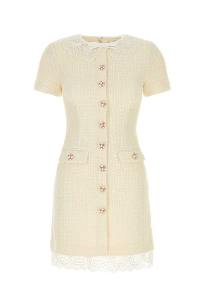 CREAM BOUCLE LACE TRIM MINI DRESS DRESSES