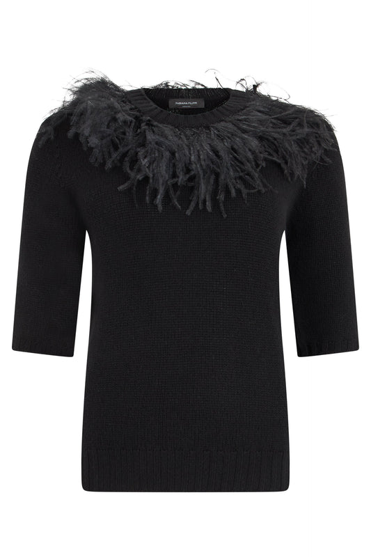 Cashmere blend pullover with feathers RTW