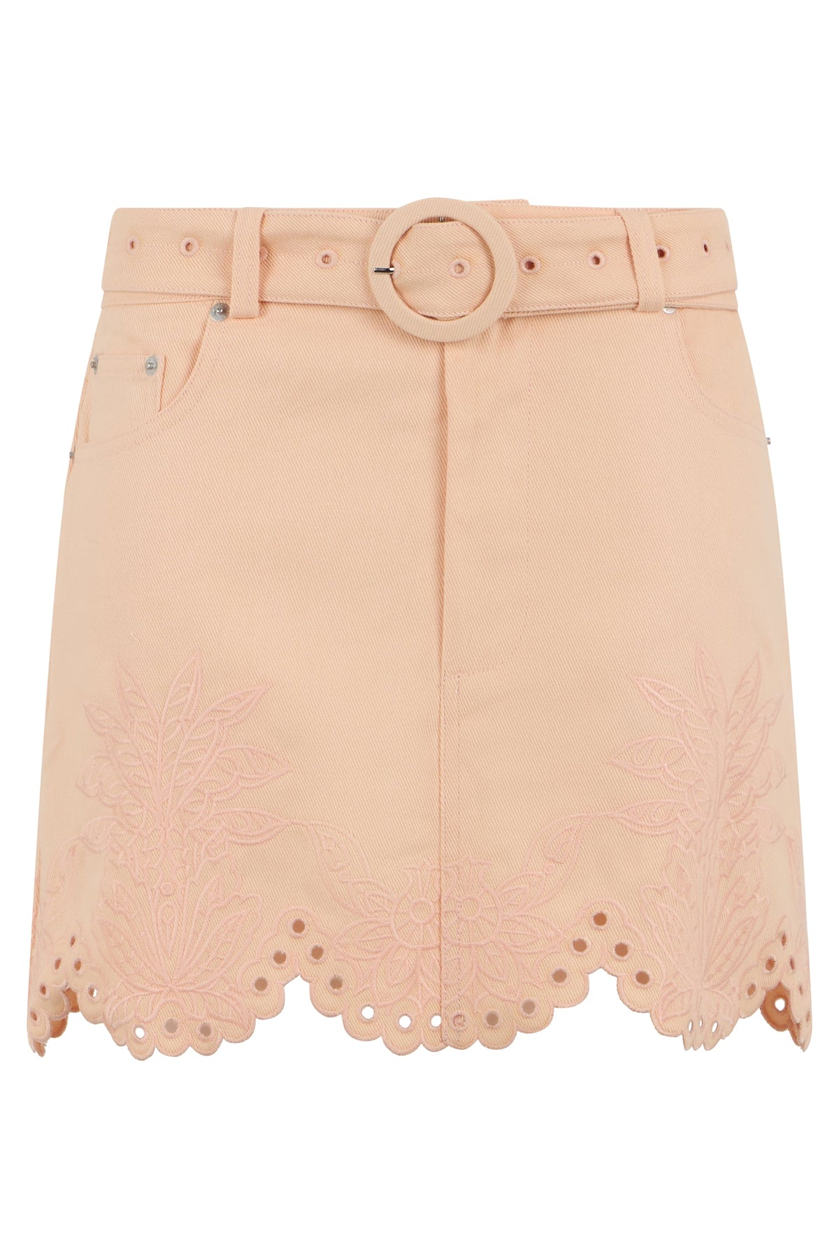 Short denim skirt with perforations RTW