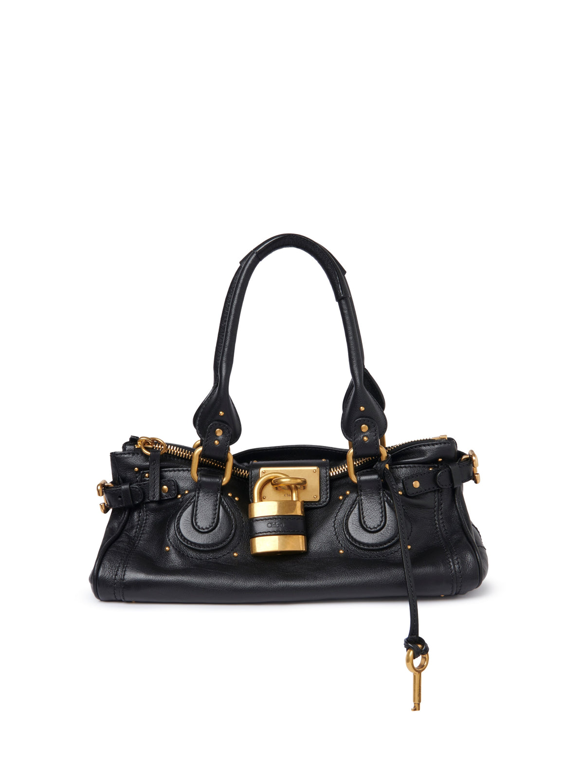 Chloé Elegant Black Leather Bag with Golden Details