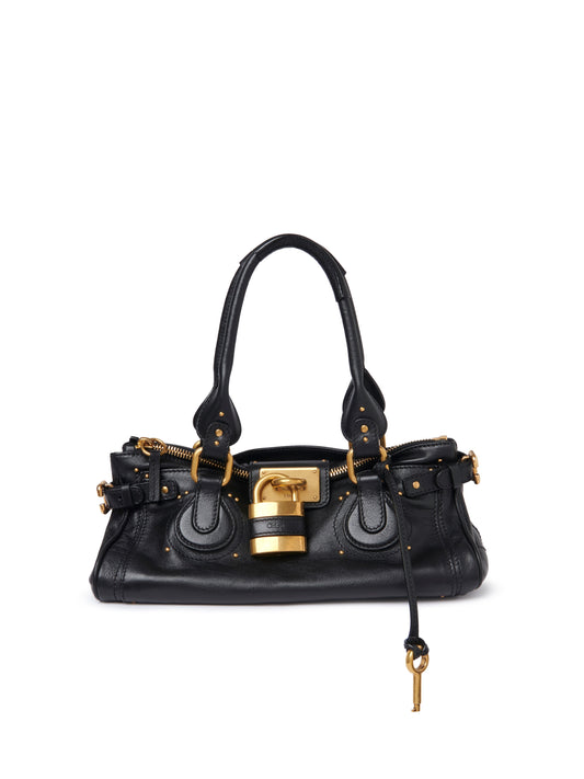 Chloé Elegant Black Leather Bag with Golden Details