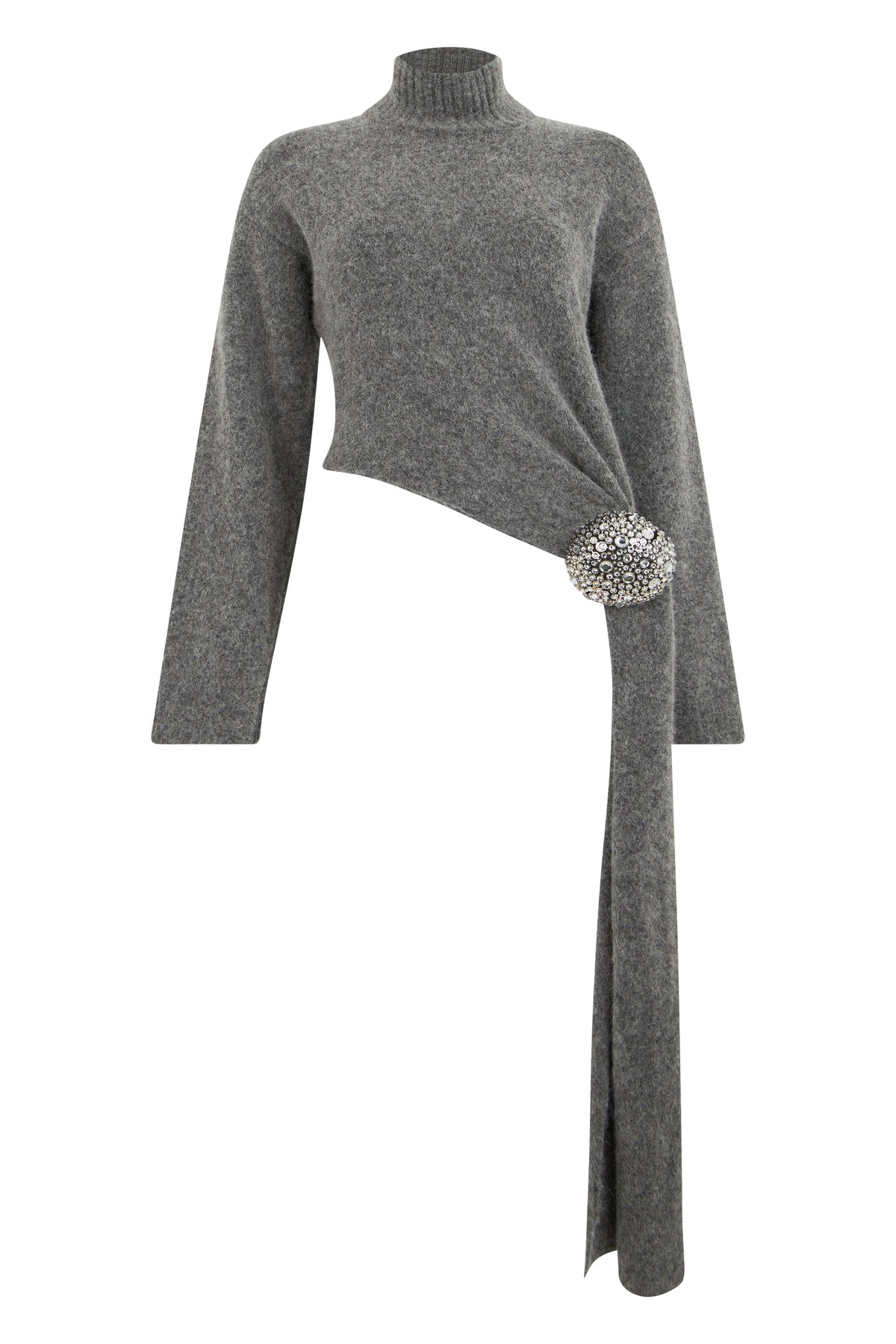 Asymmetric sweater with high collar in wool RTW
