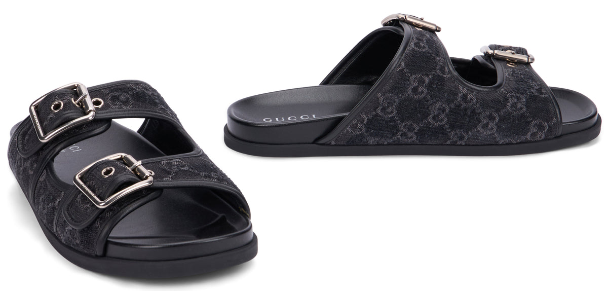 Denim slider sandal with buckles SHOES