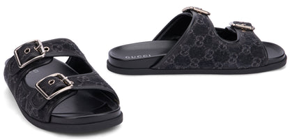Denim slider sandal with buckles SHOES