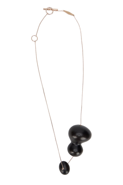 Necklace with pendant in metal and ebony wood RTW