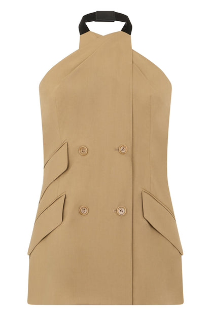 Sleeveless jacket Nuraghe in poplin wool and silk RTW