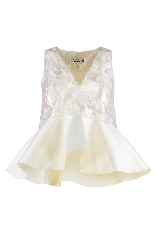 Satin top with peplum and cloque RTW