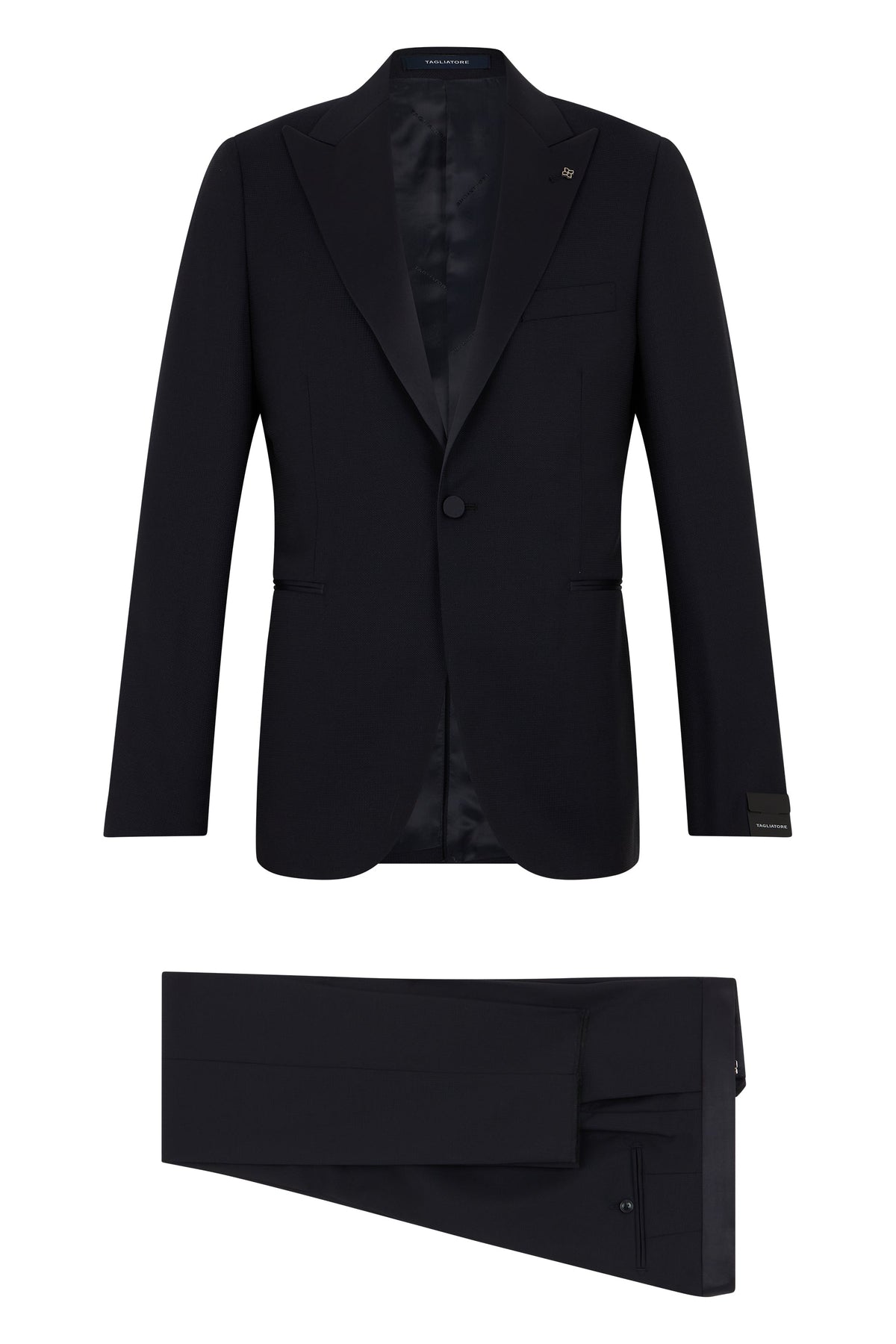 Complete with jacket and pants made of virgin wool RTW