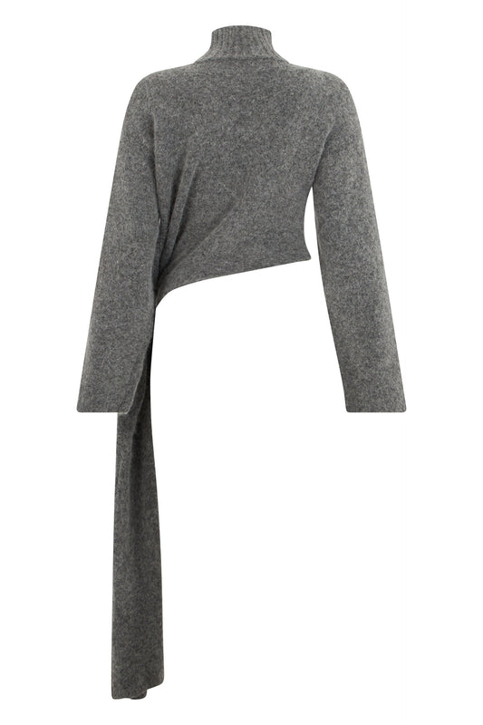 Asymmetric sweater with high collar in wool RTW