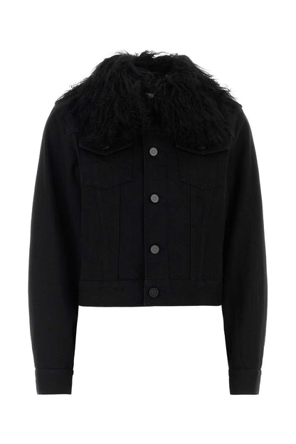 TRUCKER JACKET BLACK DENIM BLAZERS AND VESTS